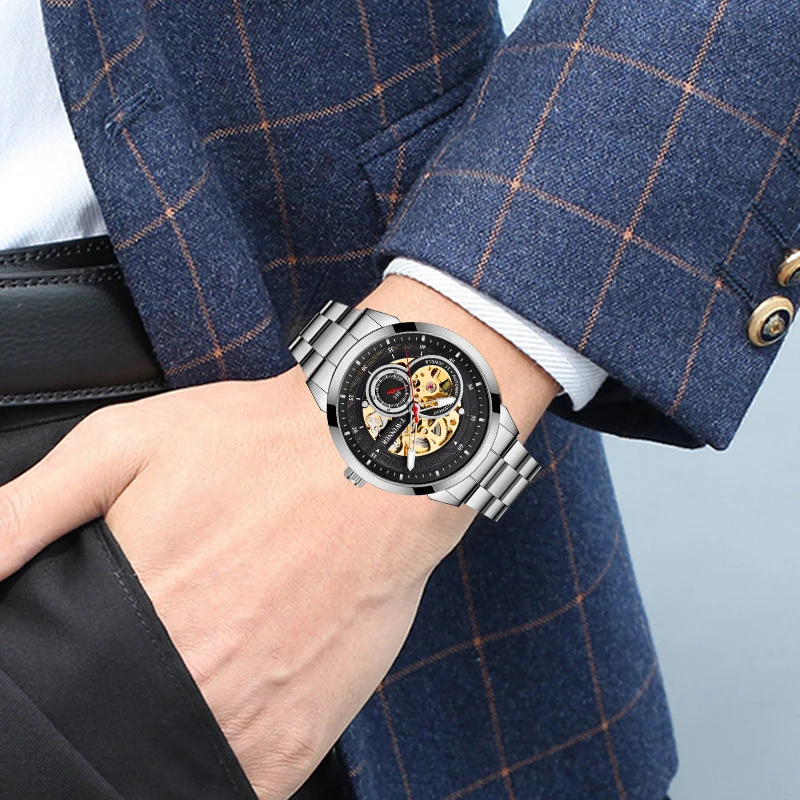 Winner Men Gold Skeleton Mechanical Watch Chique Men Stainless Steel Automatic Watch Sport Business Wristwatch Relogio Clock
Winner Men Gold Skeleton Mechanical Watch Chique Men Stainless Steel Automatic Watch Sport Business Wristwatch Relogio Clock