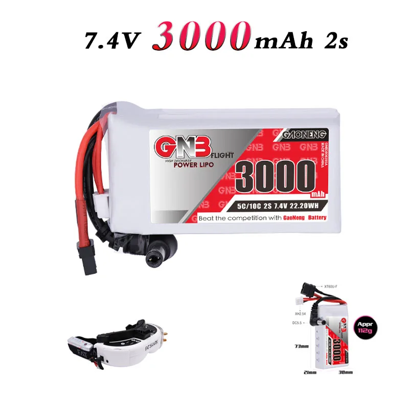 GNB GAONENG Lipo 2S 3000 мАч 7 4 В 5C/10C аккумулятор для Fat Shark Dominator FPV Goggles RC Drone приемник с