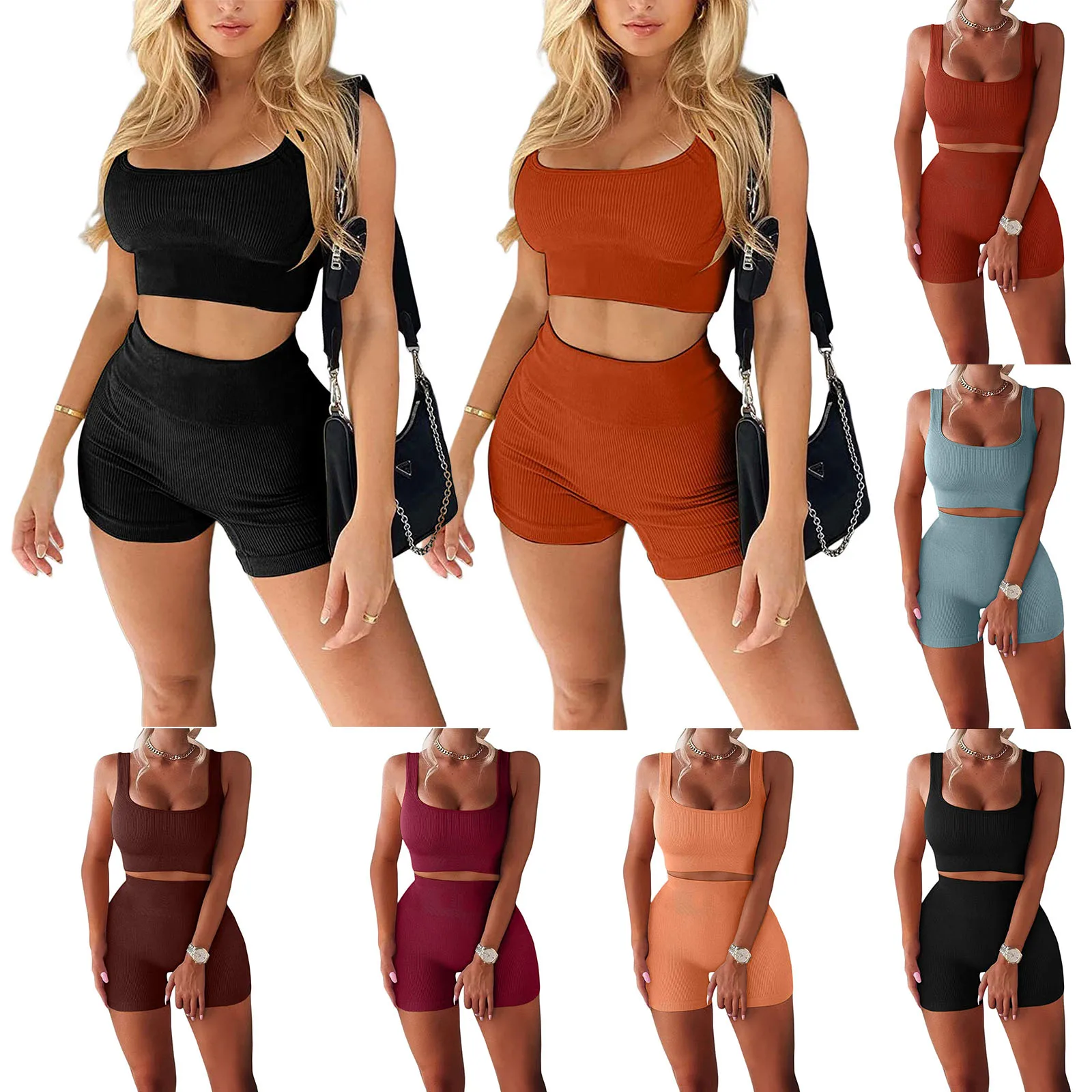 Women's Suit 2Pieces Sport Casual Set Female Solid Color U-Neck Sleeveless Crop T-shirt Short Skinny Pants for Summer S/M/L/XL
Women's Suit 2Pieces Sport Casual Set Female Solid Color U-Neck Sleeveless Crop T-shirt Short Skinny Pants for Summer S/M/L/XL