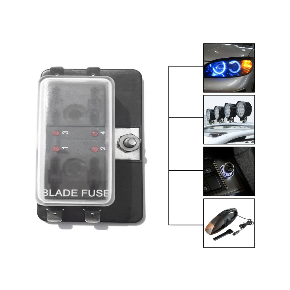 4-Way Car Marine Waterproof Fuse Box Block Holder With LED Indicator For 12V/24V Failure Light Car Marine Auto Accessories
4-Way Car Marine Waterproof Fuse Box Block Holder With LED Indicator For 12V/24V Failure Light Car Marine Auto Accessories