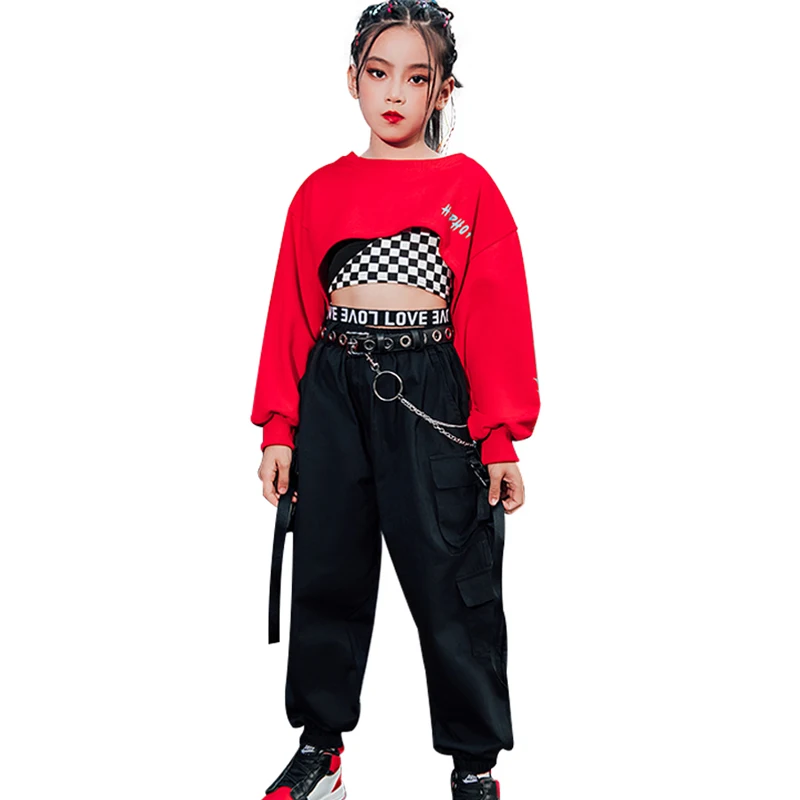 2021 New Girls Hip Hop Dance Costumes For Kids Red Top Black Loose Hiphop Pants Jazz Performance Dance Wear Festival Outfits
2021 New Girls Hip Hop Dance Costumes For Kids Red Top Black Loose Hiphop Pants Jazz Performance Dance Wear Festival Outfits