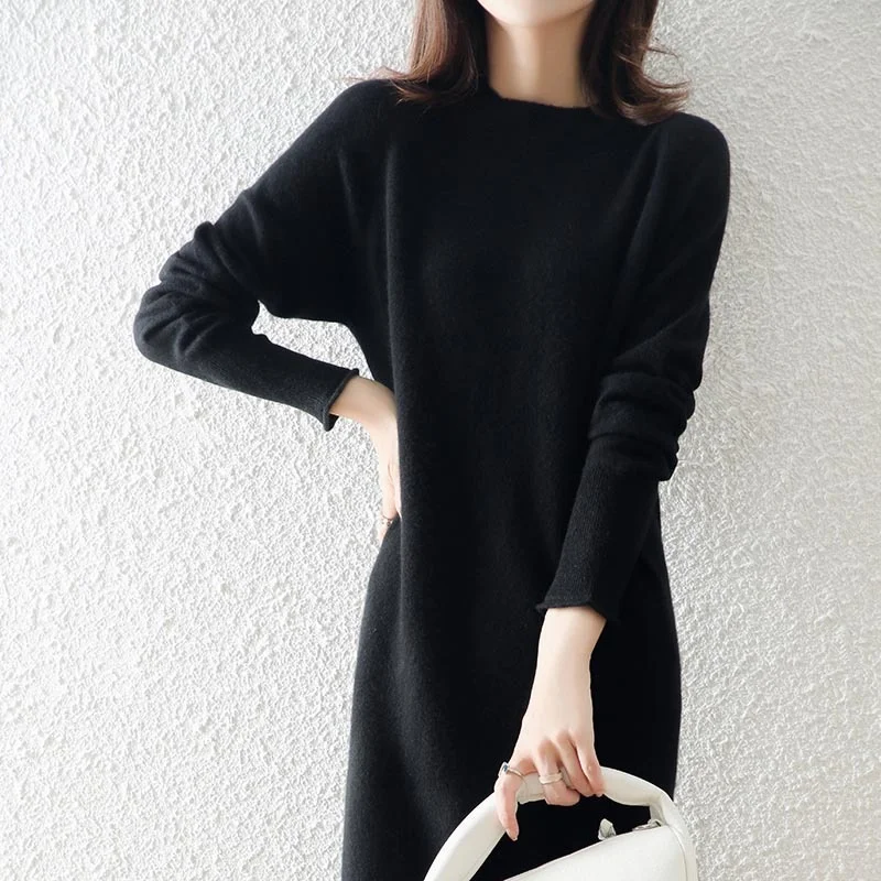 New autumn and winter round neck dress women's loose Korean version wear outside and wear inside with knitted medium length over
New autumn and winter round neck dress women's loose Korean version wear outside and wear inside with knitted medium length over