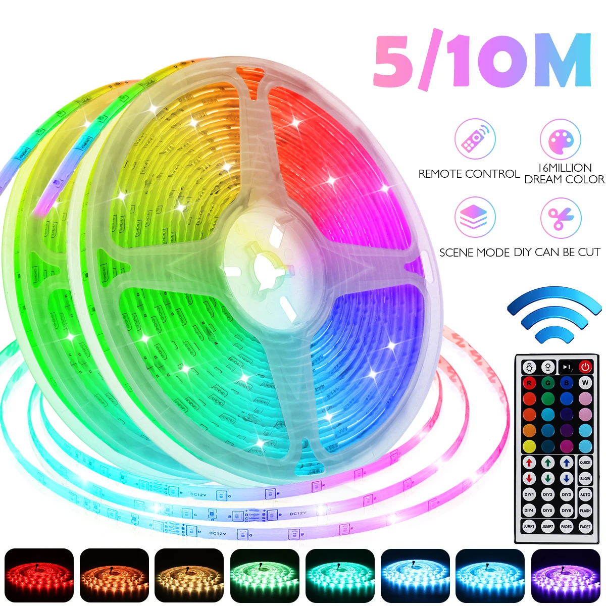 12V LED Light Strip 5M/10M 16.4ft/32.8ft 5050 RGB 16 Milions Colors Flexible Changing LED Rope Lights with Remote +UK Adapter
12V LED Light Strip 5M/10M 16.4ft/32.8ft 5050 RGB 16 Milions Colors Flexible Changing LED Rope Lights with Remote +UK Adapter