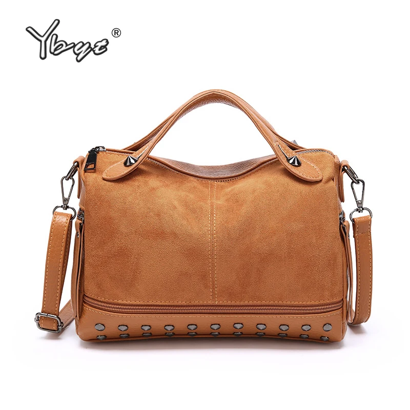 

YBYT vintage nubuck PU leather women handbag rivet famale shoulder crossbody bag ladies large tote bag Boston bag Bolsa Feminina