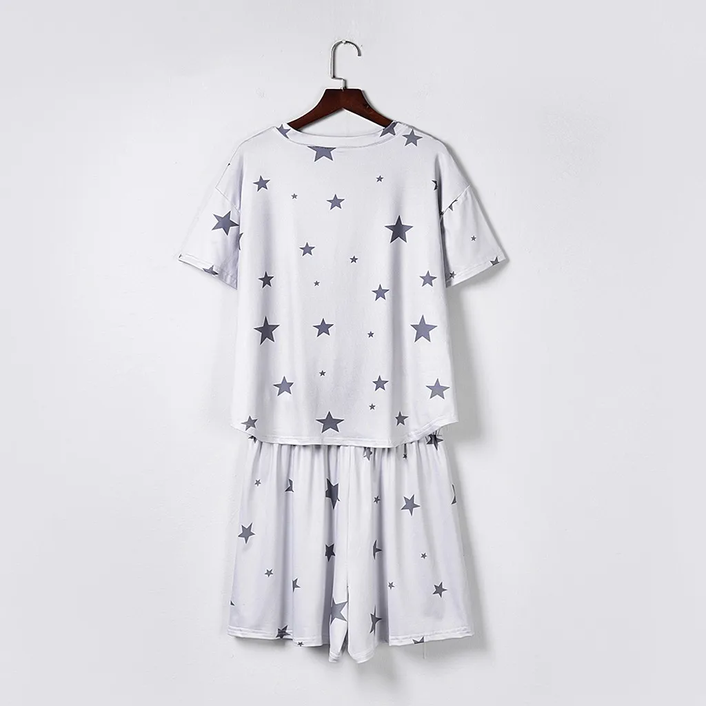 pajamas set nightgown Women Stars Print Short Sleeve Pajama Set Night Lounge Top Short Sleepwear home suit gecelik camisola
pajamas set nightgown Women Stars Print Short Sleeve Pajama Set Night Lounge Top Short Sleepwear home suit gecelik camisola