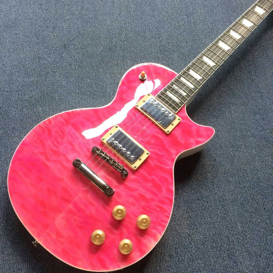 

Ebony fingerboard frets binding electric guitar,Pink burst color quilte maple,Solid mahogany body electric guitar, Free shipping