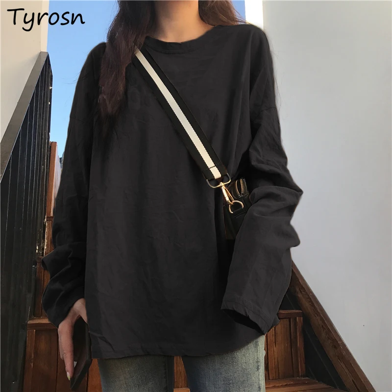 Long Sleeve T-shirts Women Solid Black O-neck Simple Basic Tops Harajuku Leisure Underwear Japanese Style Loose Tshirts Students
Long Sleeve T-shirts Women Solid Black O-neck Simple Basic Tops Harajuku Leisure Underwear Japanese Style Loose Tshirts Students