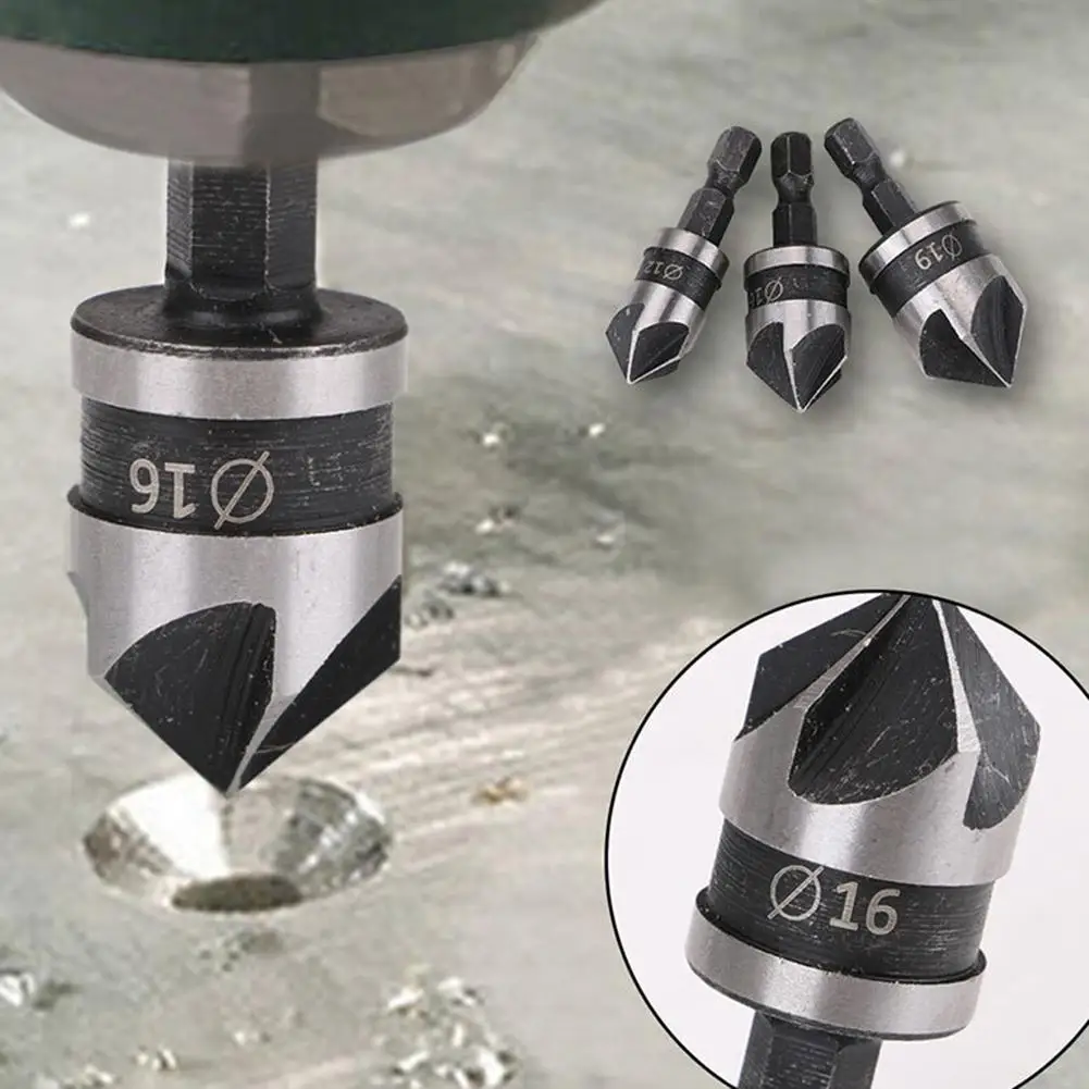 3Pcs Carbon Steel 90 Degree 1/4 Hexagonal Shank Chamfer Wood Work Hole Drill Bit
3Pcs Carbon Steel 90 Degree 1/4 Hexagonal Shank Chamfer Wood Work Hole Drill Bit
