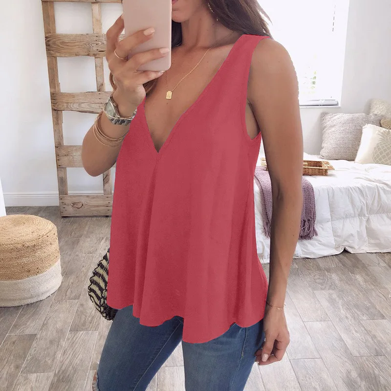 Ladies Chiffon Tops Sexy Deep V-collar Loose Solid Color Sleeveless Shirt Female Summer Chiffon Blouse Size S To 5xl Woman Tops
Ladies Chiffon Tops Sexy Deep V-collar Loose Solid Color Sleeveless Shirt Female Summer Chiffon Blouse Size S To 5xl Woman Tops
