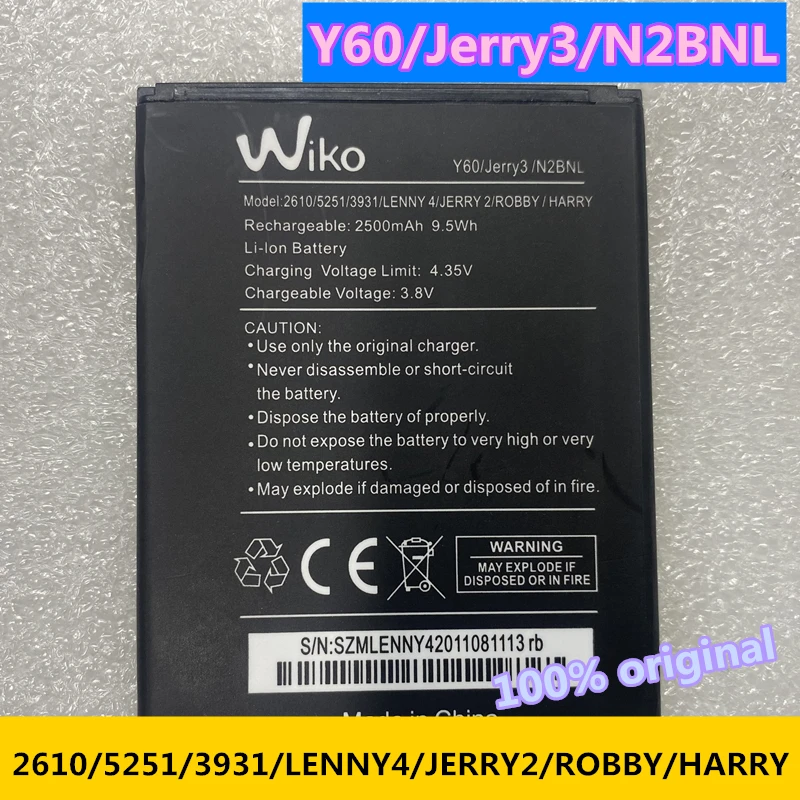 

Original 2500mAh Battery For Wiko 2610 / 5251 / 3931 / LENNY4 / JERRY2 Jerry 2 / ROBBY / HARRY / Y60 / Jerry3 Jerry 3/ N2BNL