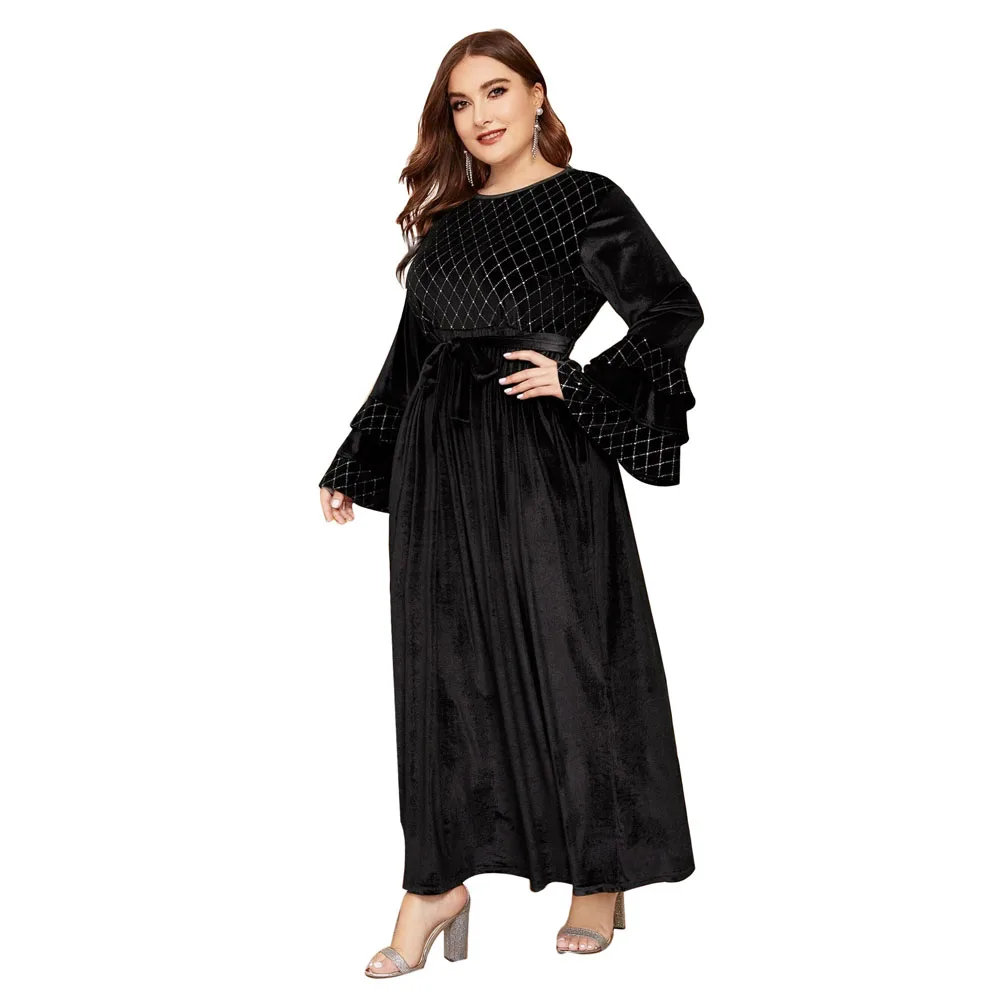 2021 New Trendy Plus Size Women Solid Color Bell Sleeve Belt Waist Maxi Evening Party Wedding Velour Dress For Women 4XL 5XL
2021 New Trendy Plus Size Women Solid Color Bell Sleeve Belt Waist Maxi Evening Party Wedding Velour Dress For Women 4XL 5XL