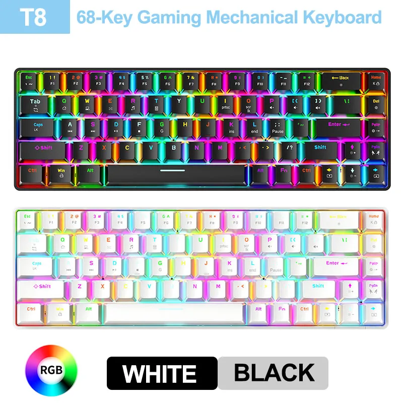 T8 68 Key Gaming Mechanical Keyboard 60% USB-C Wired NKRO RGB Backlight Waterproof Red/Blue/Brown Switchs for Computer PC
T8 68 Key Gaming Mechanical Keyboard 60% USB-C Wired NKRO RGB Backlight Waterproof Red/Blue/Brown Switchs for Computer PC