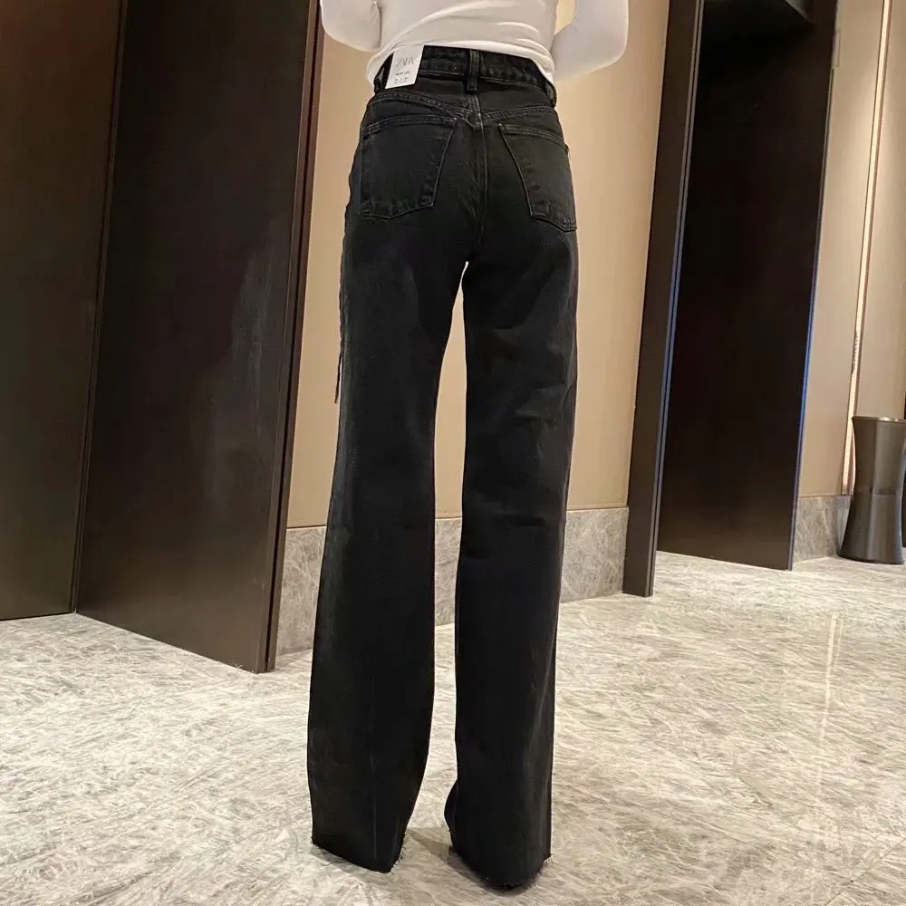 WXWT Fashion Women High Waist Black Long Jeans Pants Trousers Hole Decoration Pockets Female Wide Leg Denim Pants MSD1817
WXWT Fashion Women High Waist Black Long Jeans Pants Trousers Hole Decoration Pockets Female Wide Leg Denim Pants MSD1817