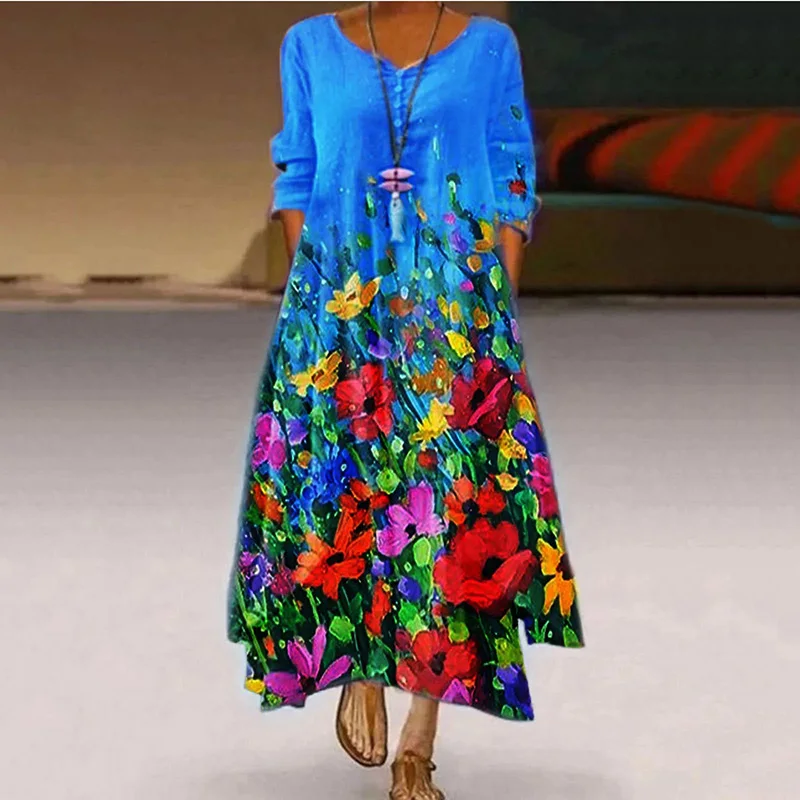 Women Spring Autumn V-Neck Full Sleeve Casual Long Party Dress Cascading Ruffle Printing Ladies Dress Fashion Elegant Streetwear
Women Spring Autumn V-Neck Full Sleeve Casual Long Party Dress Cascading Ruffle Printing Ladies Dress Fashion Elegant Streetwear
