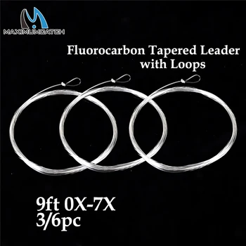 Maximumcatch Fluorocarbon Tapered Leader Line 9ft 0X-7X Fly Fishing Leader Line with Loops Clear Color