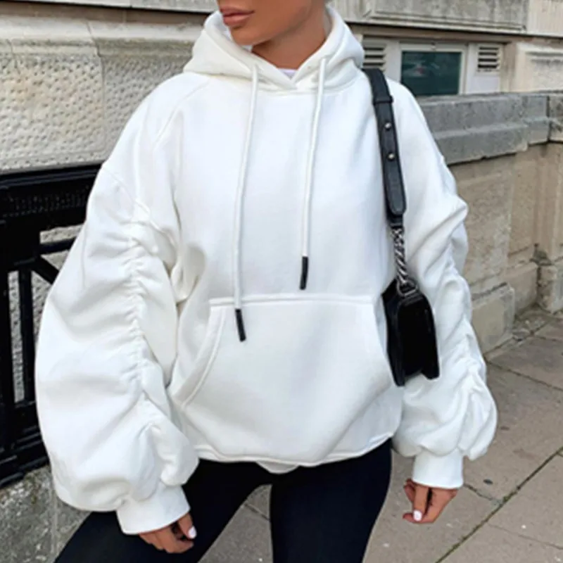 2021 Autumn Winter White Oversized Sweatshirt Women Khaki Long Puff Sleeve Ruched Casual Loose Hooded Fahion
2021 Autumn Winter White Oversized Sweatshirt Women Khaki Long Puff Sleeve Ruched Casual Loose Hooded Fahion