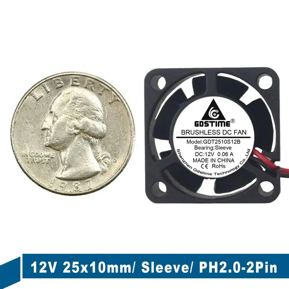 10 шт. Gdstime DC вентилятор 12 В 2Pin мини Бесщеточный охлаждения 2510S 25 мм 25x25x10 вентиляция