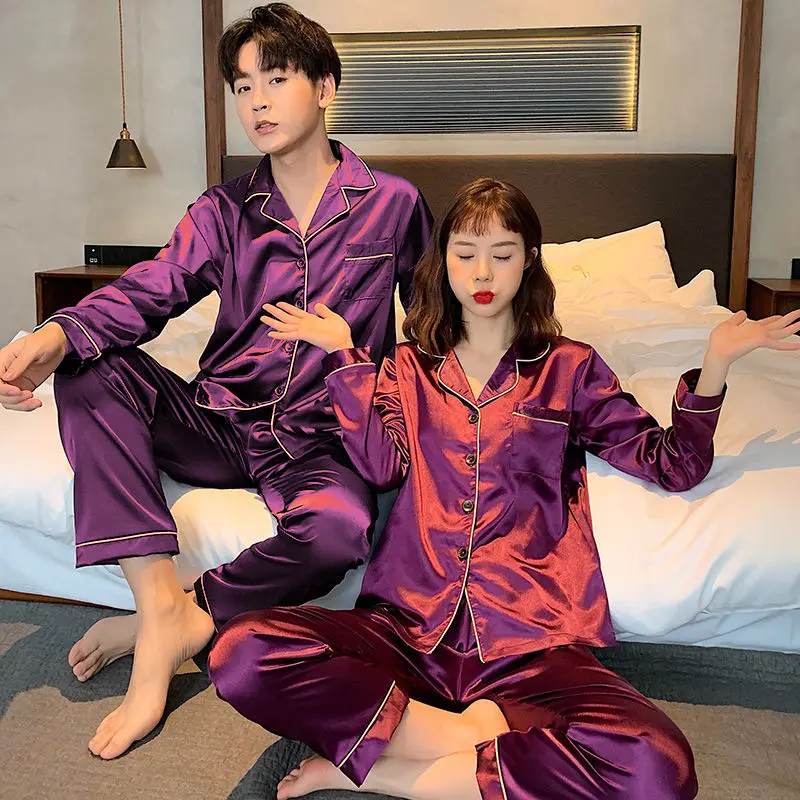 Couple pajamas women's spring and autumn summer ice silk long sleeve thin men's silk imitation wedding home suit
Couple pajamas women's spring and autumn summer ice silk long sleeve thin men's silk imitation wedding home suit