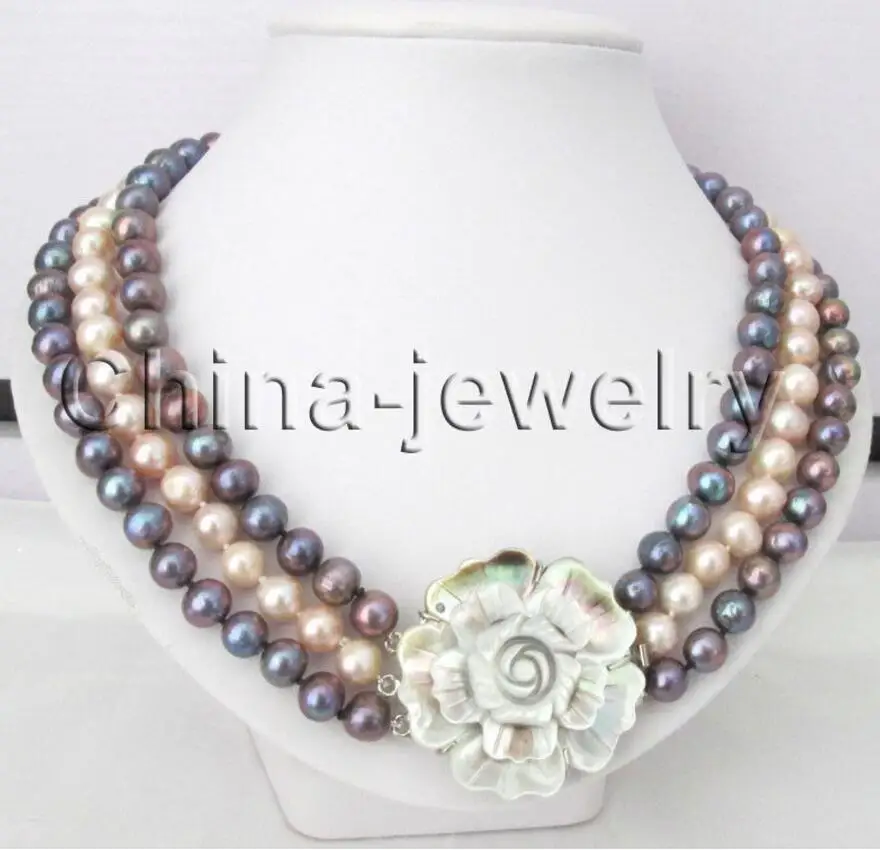 17-19inch 3row 8-9mm black & pink round freshwater pearl necklace
17-19inch 3row 8-9mm black & pink round freshwater pearl necklace