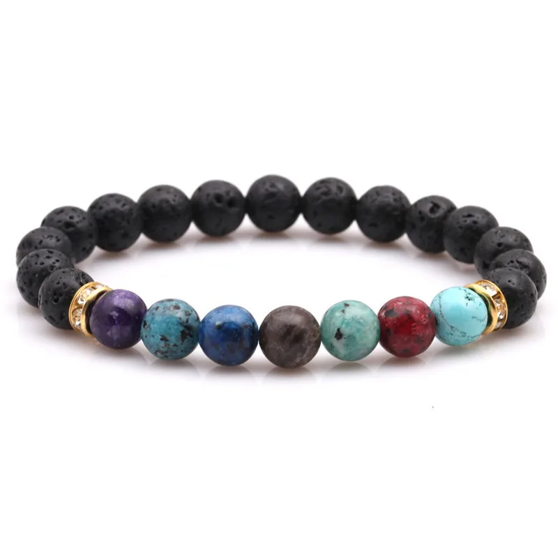 

New Design Fine Volcanic Lava Stone Bracelet or Bangle Natural Seven Color Chakra Energy Yoga Volcanic Bracelet for Men or Women