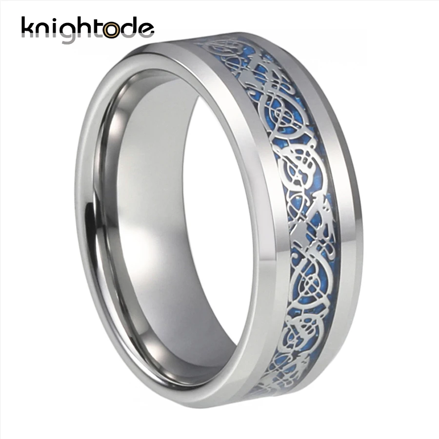 8mm Siverly Tungsten Carbide Dragon Rings Based Blue Carbon Fiber Inlay for Fashion Men Womens Anniversary Ring Comfort Fit
8mm Siverly Tungsten Carbide Dragon Rings Based Blue Carbon Fiber Inlay for Fashion Men Womens Anniversary Ring Comfort Fit