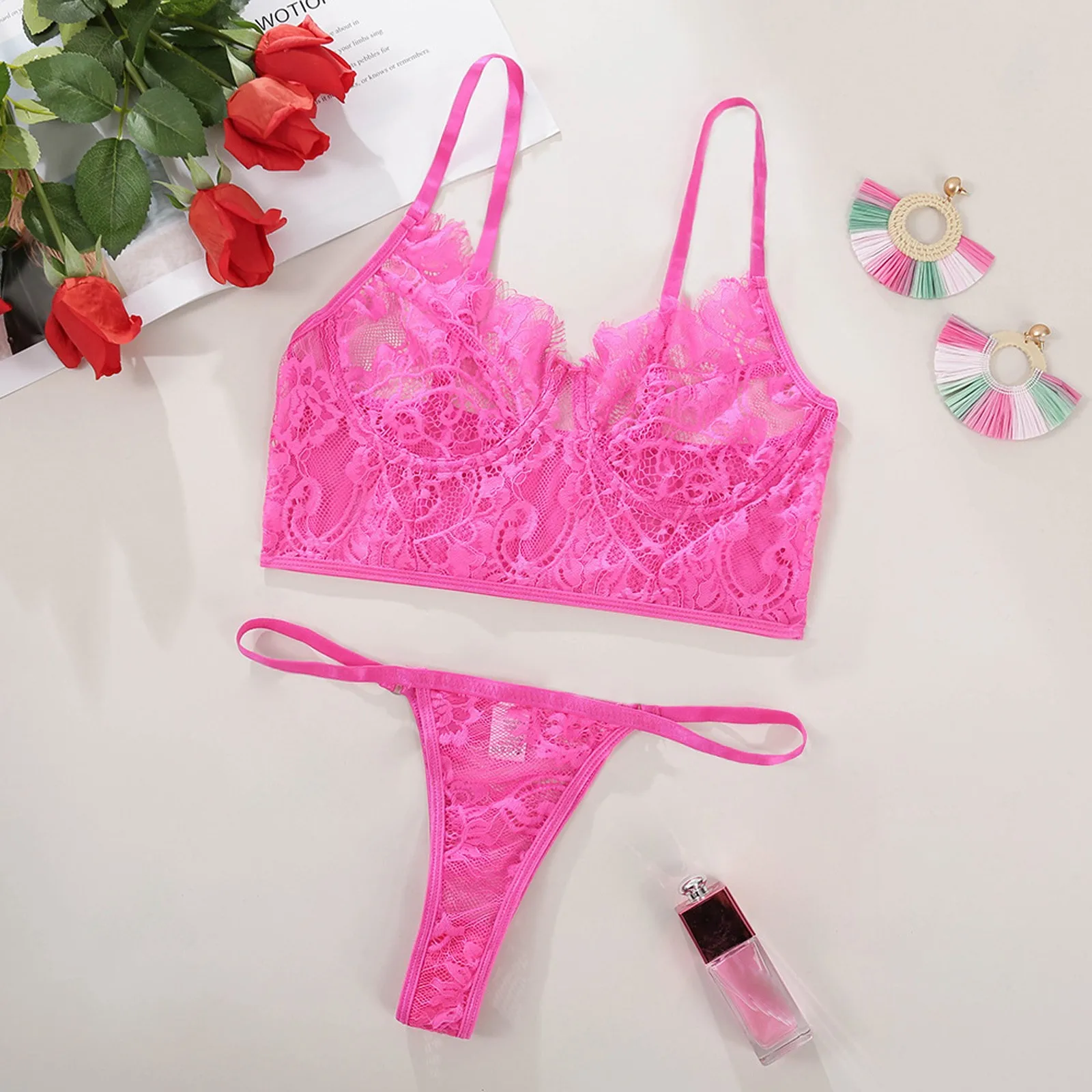 

Ladies Strap Lace Crochet Cutout Teddy Lingerie Embroidery Gauze Underwear Babydoll Transparent Sleepwear G-strings Female