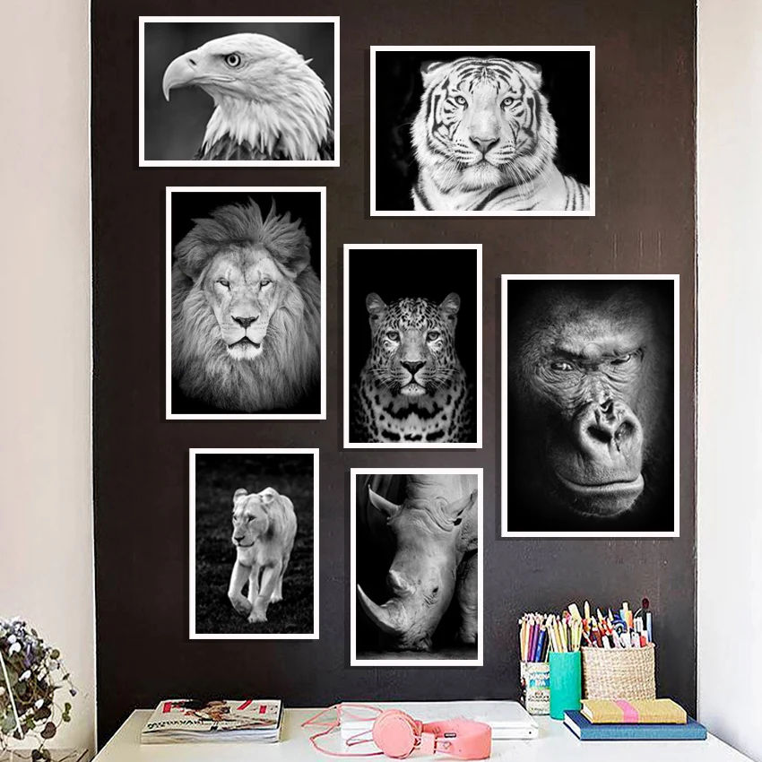 Лев леопард тигр Горилла Eagle Wall Art Холст Картина Nordic Плакаты и печатать фотографии