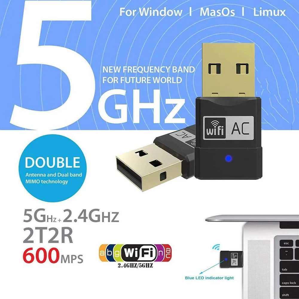 Mini USB dual-band wireless network card 600Mbps USB wifi Adapter usb Lan Ethernet Receptor 2.4G + 5 Ghz Wi-fi 802.11ac
Mini USB dual-band wireless network card 600Mbps USB wifi Adapter usb Lan Ethernet Receptor 2.4G + 5 Ghz Wi-fi 802.11ac