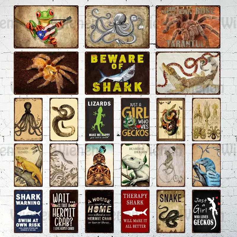 Metal Signs Tin Sign Vintage Poster Lizard Snake Shark Turtle Octopus Spider Retro Wall Art Metal Iron Plaque Crafts Wall Decor
Metal Signs Tin Sign Vintage Poster Lizard Snake Shark Turtle Octopus Spider Retro Wall Art Metal Iron Plaque Crafts Wall Decor