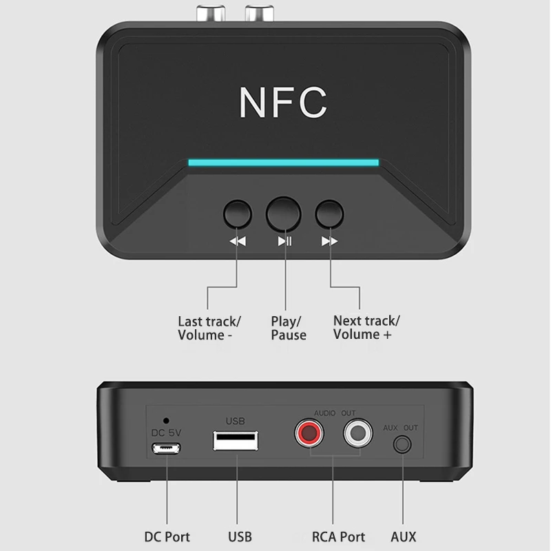 Bluetooth 5 0 адаптер приемника NFC 3 мм RCA аудио AUX Выход беспроводной Bluetooth-ключ