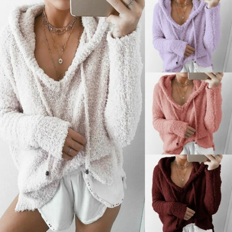 Women Hooded Drawstring Fluffy Mohair Sweatshirt Autumn Warm Soft Fleece Hoodies V-Neck Loose Plush Pullover Jumper Casual Tops
Women Hooded Drawstring Fluffy Mohair Sweatshirt Autumn Warm Soft Fleece Hoodies V-Neck Loose Plush Pullover Jumper Casual Tops