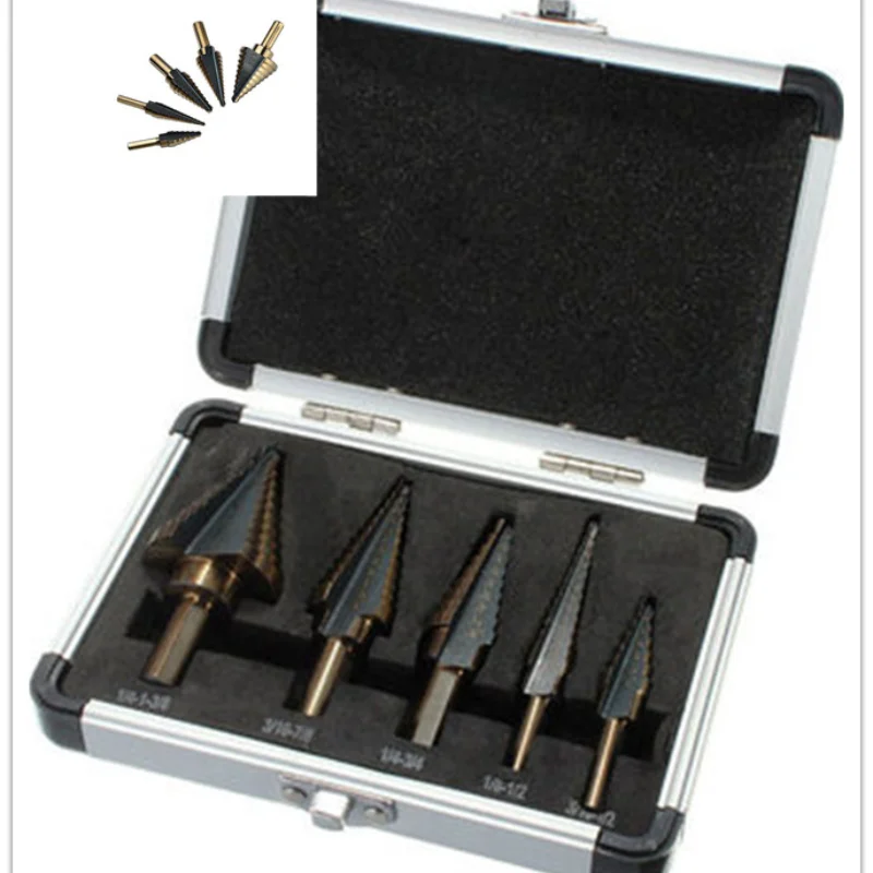 5PC Aluminum Box Step Drill English Baked Yellow Nitride Step Drill 5 Sets Pagoda Drill Step Drill High Speed Steel
5PC Aluminum Box Step Drill English Baked Yellow Nitride Step Drill 5 Sets Pagoda Drill Step Drill High Speed Steel