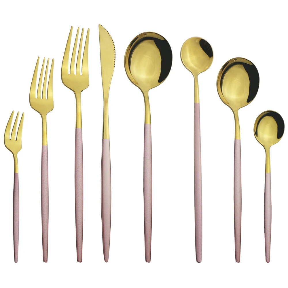 8Pcs Pink Gold Cutlery Set Knife Cake Fruit Fork Coffee Tea Long Handle Spoon Tableware Kitchen Stainless Steel Dinnerware Set
8Pcs Pink Gold Cutlery Set Knife Cake Fruit Fork Coffee Tea Long Handle Spoon Tableware Kitchen Stainless Steel Dinnerware Set