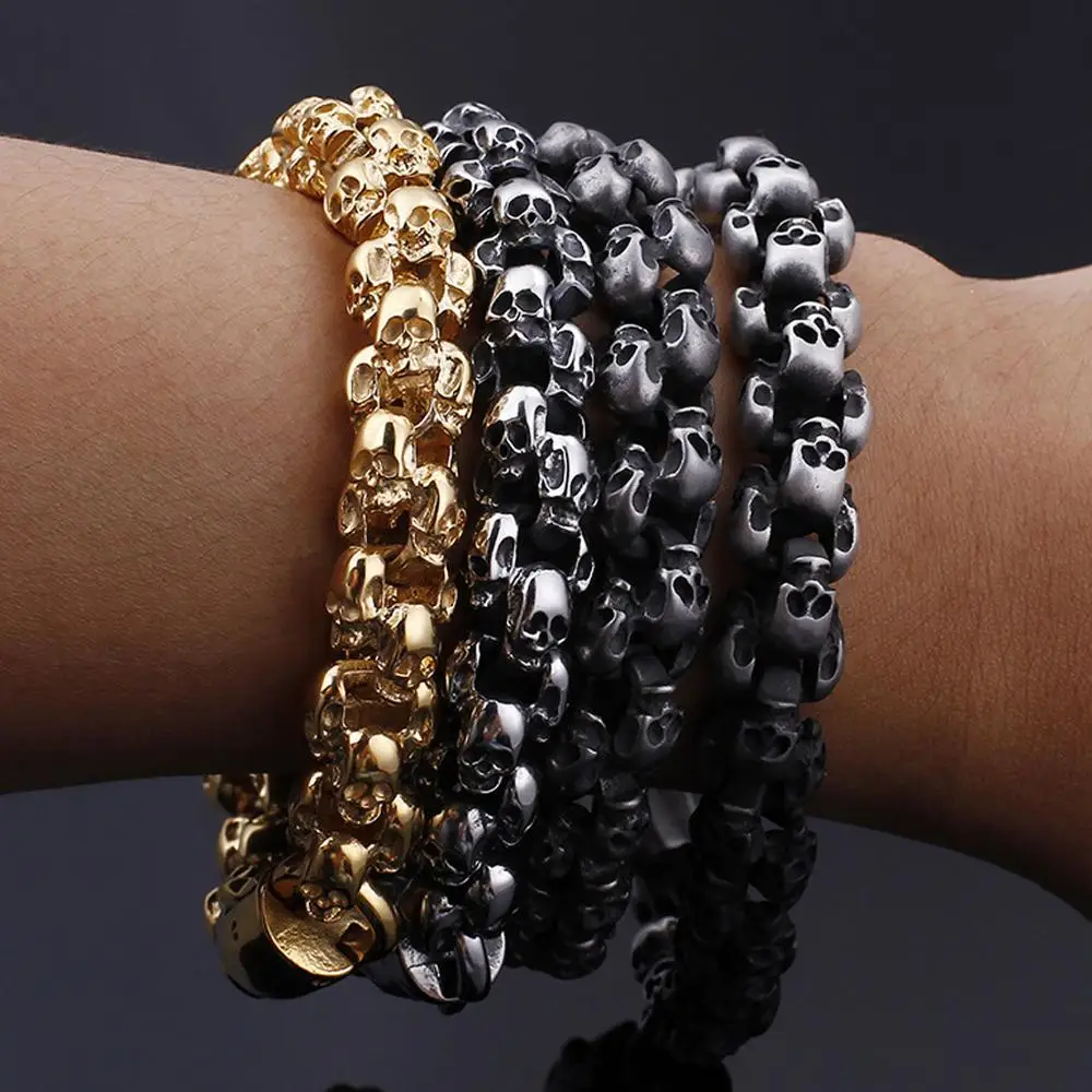 PunK Mens Silver/Gold Color 316L Stainless Steel Skull Head Bracelet High Quality Bangle Jewelry Charm Bracelet
PunK Mens Silver/Gold Color 316L Stainless Steel Skull Head Bracelet High Quality Bangle Jewelry Charm Bracelet