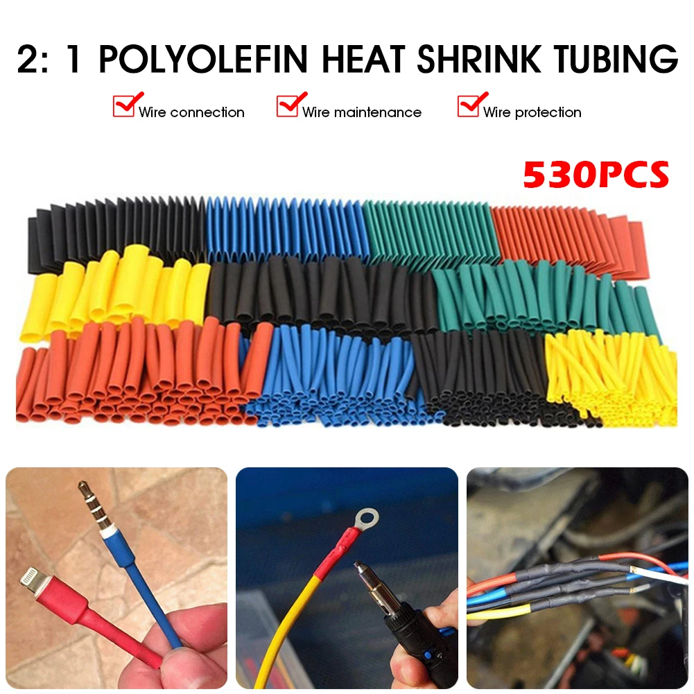 530pcs/Set Polyolefin Shrinking Assorted Heat Shrink Tube Wire Cable Insulated Sleeving Tubing Set 2:1 Waterproof Pipe Sleeve
530pcs/Set Polyolefin Shrinking Assorted Heat Shrink Tube Wire Cable Insulated Sleeving Tubing Set 2:1 Waterproof Pipe Sleeve