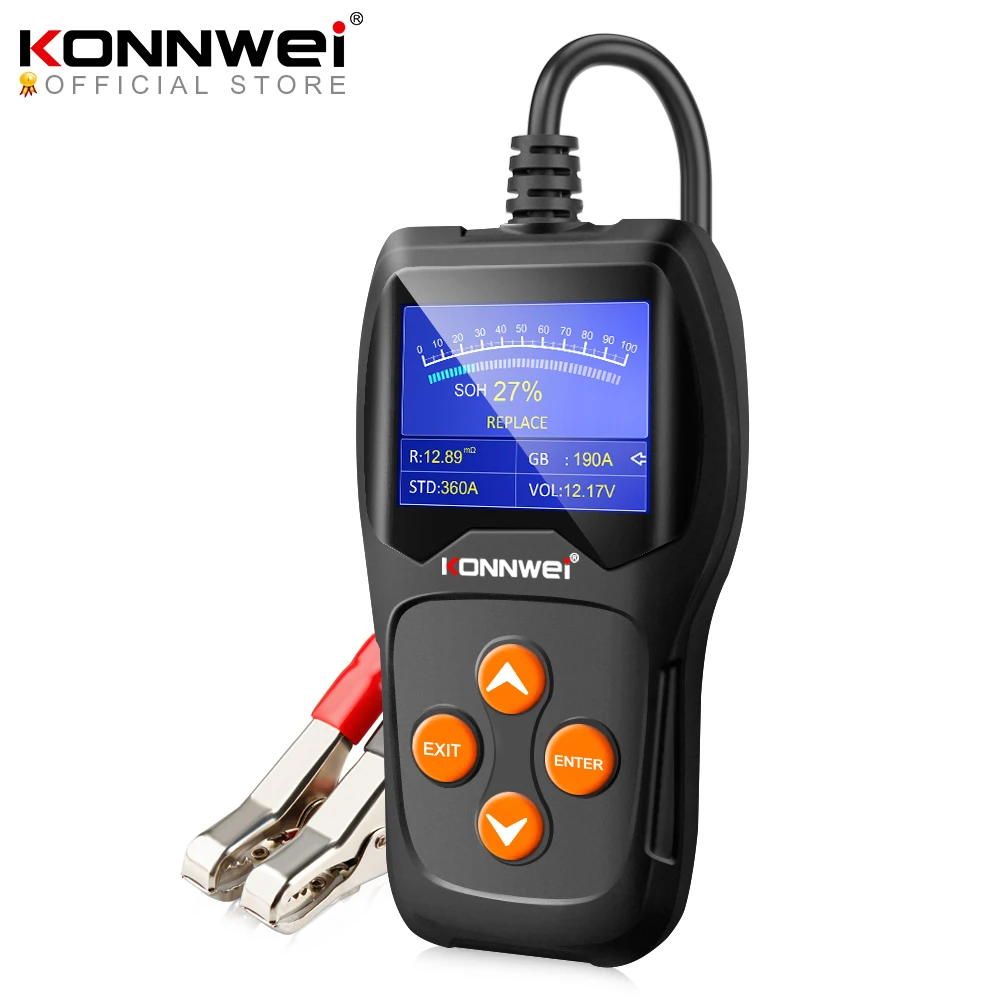 KONNWEI KW600 автомобильный тестер батареи 12 В цифровой цветной экран автоматический