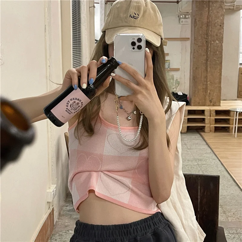 Sweet and Style Pink Love Plaid Red Back Vest Knitted Small Top Women's Summer Outer Wear Love Short
Sweet and Style Pink Love Plaid Red Back Vest Knitted Small Top Women's Summer Outer Wear Love Short