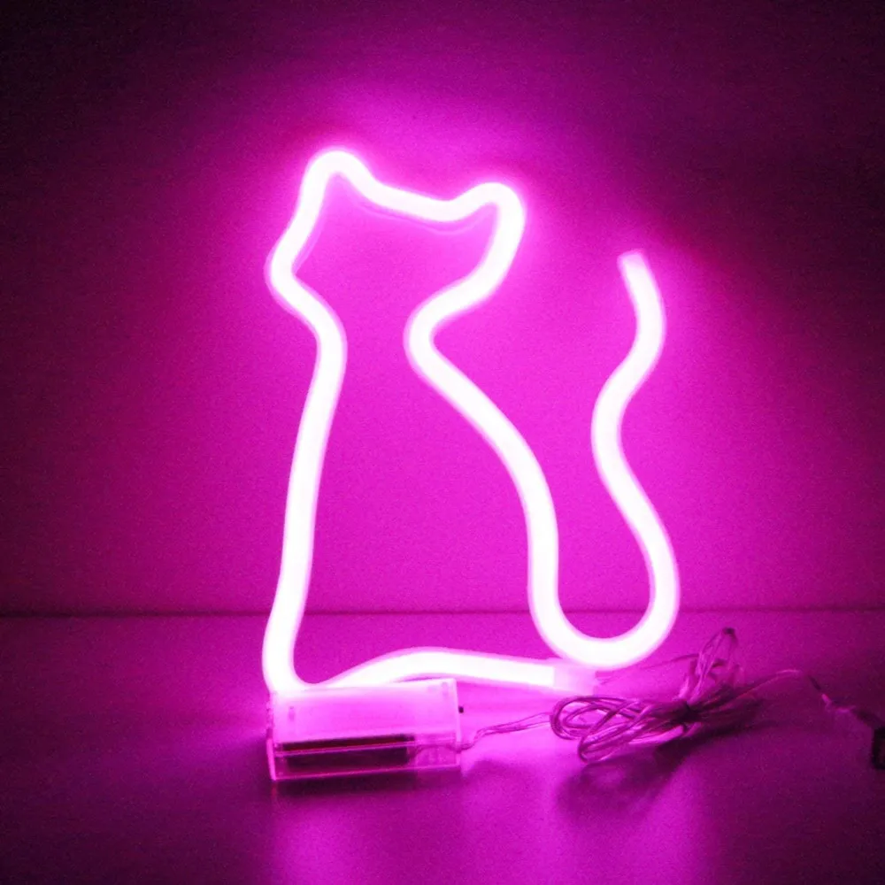 

Светодиодные неоновые вывески s для украшения стен, неоновый светильник с котом и питанием от USB или аккумулятора для спальни, Рождества, дом...