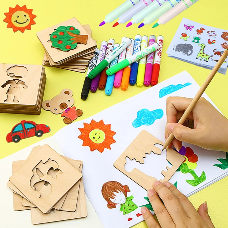 Kid's Wooden Painting Template Painting Tool Set Toys Kindergarten Primary Learn To Doodle Painting Brush Coloring Toys
Kid's Wooden Painting Template Painting Tool Set Toys Kindergarten Primary Learn To Doodle Painting Brush Coloring Toys