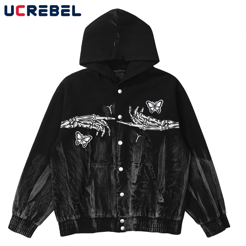 Gradient Dyed Denim Jacket Mens Autumn Skeleton Embroidery Painted Hooded Jacket High Street Distressed Loose Outerwear
Gradient Dyed Denim Jacket Mens Autumn Skeleton Embroidery Painted Hooded Jacket High Street Distressed Loose Outerwear