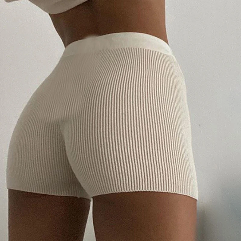 

Women Summer Thread Ribbed Striped Seamless Stretchy Underpants Solid Color Ruffled Agaric Hem Ladies Boxer Shorts