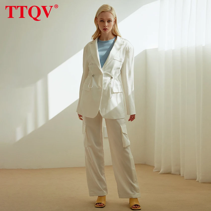 Модный блейзер с длинным рукавом TTQV, комплект из двух предметов, повседневные свободные костюмы с высокой талией, элегантные сплошные брючн...
Модный блейзер с длинным рукавом TTQV, комплект из двух предметов, повседневные свободные костюмы с высокой талией, элегантные сплошные брючн...