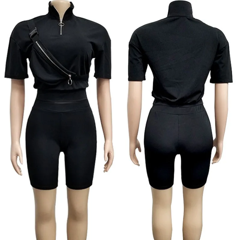 Summer Two Piece Set Women's Suit Pockets Top and Biker Shorts Set Zip Stand Collar Bodycon Sport Suit Casual Femme Tracksuit
Summer Two Piece Set Women's Suit Pockets Top and Biker Shorts Set Zip Stand Collar Bodycon Sport Suit Casual Femme Tracksuit