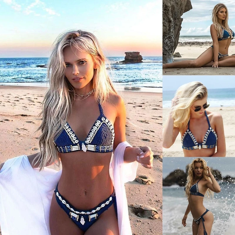 M68C Women Sexy Shell Lace-up 2 Pieces Bikini Set Bra Thong Crochet Split Swimsuit Bathing Suit Beachwear
M68C Women Sexy Shell Lace-up 2 Pieces Bikini Set Bra Thong Crochet Split Swimsuit Bathing Suit Beachwear