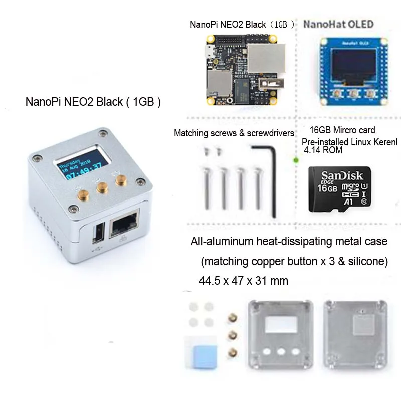 NanoPi NEO2 черный полностью алюминиевый чехол с ЧПУ комплект oled дисплеем для бега Ubuntu