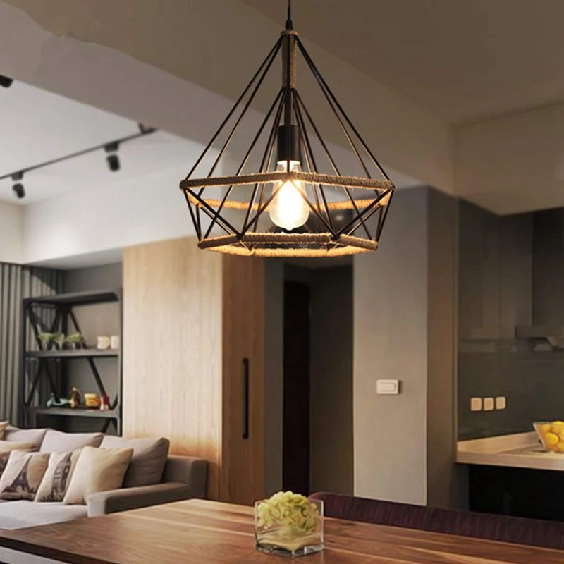 Vintage Iron Hemp Rope Chandeliers Bedrooms Loft Diamond Pendant Lighting for Kitchen Island Bar Clothing Store Rustic Birdcage
Vintage Iron Hemp Rope Chandeliers Bedrooms Loft Diamond Pendant Lighting for Kitchen Island Bar Clothing Store Rustic Birdcage