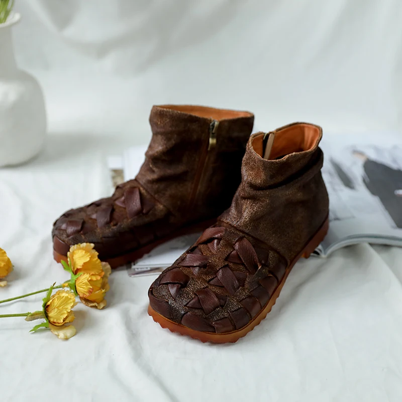 Tayunxing New Handmade Shoes Genuine Cow Leather Woven TPR Sole Low Heel Side Zipper Retro Comfort Ankle Women's Boots 510-19
Tayunxing New Handmade Shoes Genuine Cow Leather Woven TPR Sole Low Heel Side Zipper Retro Comfort Ankle Women's Boots 510-19