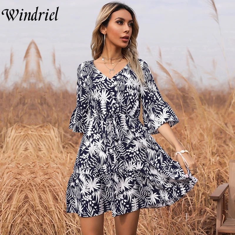Summer New Leisure Holiday Forest Printed V-neck Strap Trumpet Sleeve Dress Fashion Party Dresses Beach Style Sundress Vestidos
Summer New Leisure Holiday Forest Printed V-neck Strap Trumpet Sleeve Dress Fashion Party Dresses Beach Style Sundress Vestidos