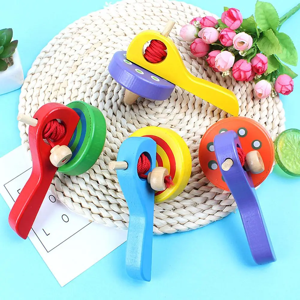 Classic Wooden Peg Top Spinning Gyro with Launching Rope Children Play Toy Gift |
