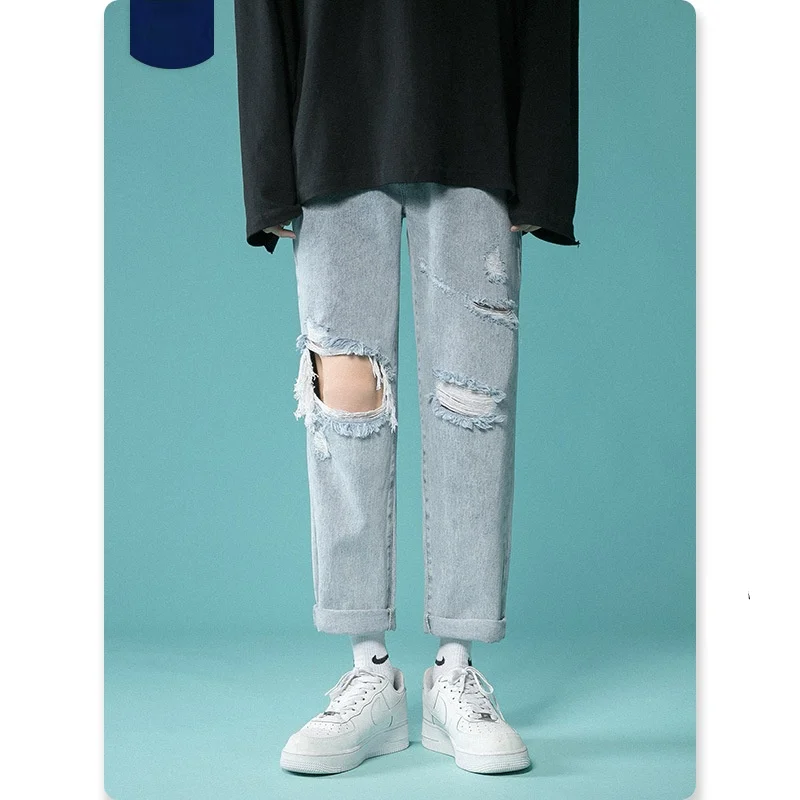 Men's Ripped Jeans New Summer Baggy Straight Wide Leg Pants Japanese Streetwear Man Ripped Hip Hop Jeans Harajuku Men Clothing
Men's Ripped Jeans New Summer Baggy Straight Wide Leg Pants Japanese Streetwear Man Ripped Hip Hop Jeans Harajuku Men Clothing